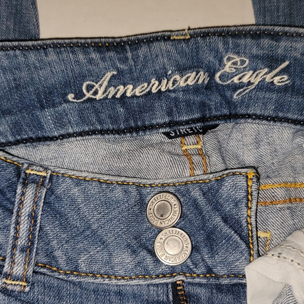 American Eagle Denim Jeans size 00 vintage Y2K decorative stitching stretch - Picture 4 of 16